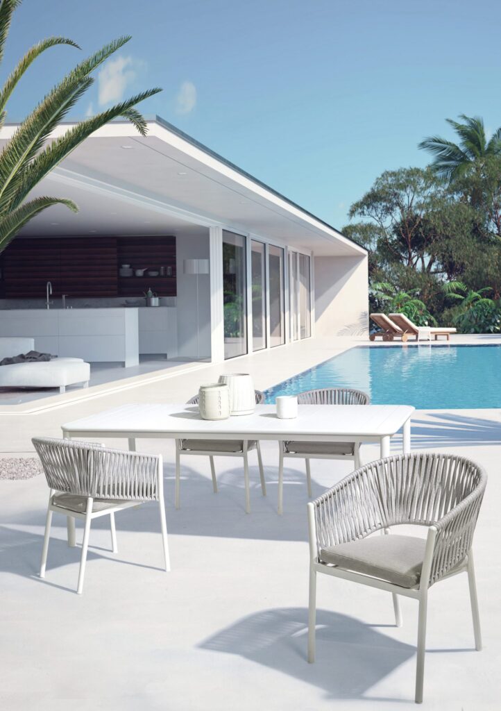 Luxury swimming pool and blue water. 3d rendering