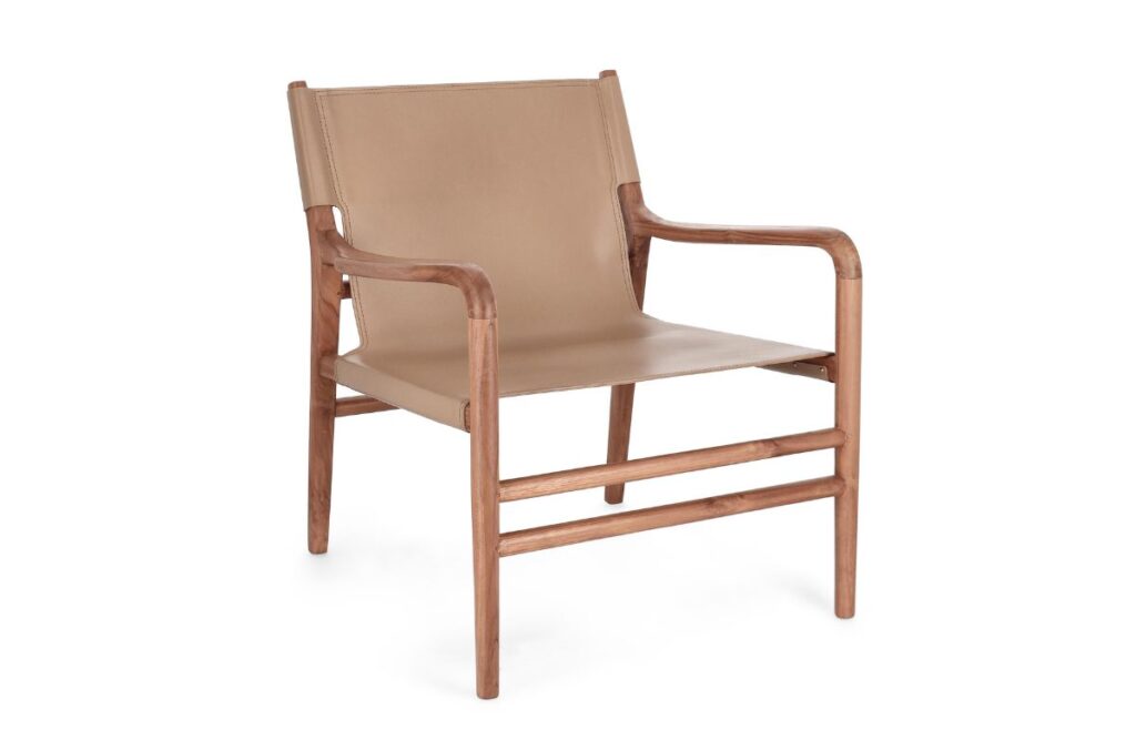 fauteuil en bois et cuir pour hôtel