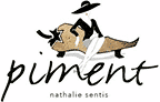 Logo Piment Nathalie Sentis : femme élégante en chapeau montant un taureau stylisé marron. Illustration chic et audacieuse.